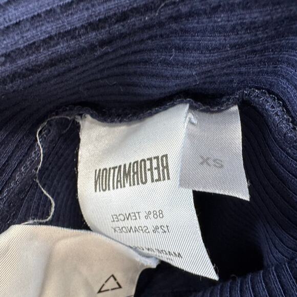 Reformation Navy Blue Ribbed Knit Square Neck Crisscross Open Back Midi Dress XS - Picture 11 of 11